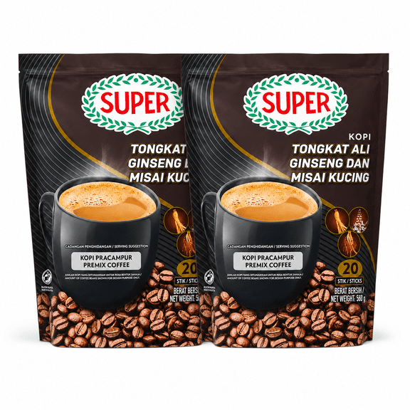 (2 Pack) Super Power Instant Coffee with Tongkat Ali Ginseng Dan Misai Kucing
