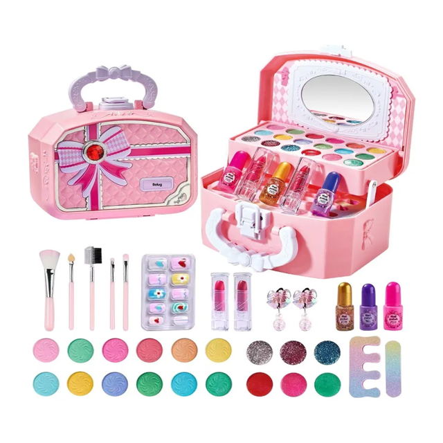 "Juego De Maquillaje Lavable Con Almacenamiento Para Niña Belug, Rosa "