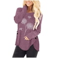 thumbnail image 2 of T-shirts pour Femmes Manches Longues Hauts pour Dames Automne Nouveaux Boutons Irréguliers Col Rond Imprimé Mignon Tee-Shirts Rouge TG, 2 of 5