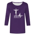 thumbnail image 4 of HOMBOM Summer Tops For Women Clearance Under $10 Purple 3/4 Sleeve Crew Neck Shirts Easter Cross Print Womens Dressy Easter Tops M, 4 of 4