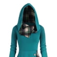 thumbnail image 3 of QLEICOM 1950's Dresses for Women Vintage, Gothic Plaid Panel Hooded Button Dress, Formal Stretch Slim High Waist Swing Dress, Audrey Hepburn Style Party Dresses Green L, 3 of 5