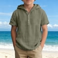 thumbnail image 5 of Rggeeun Baby Boys T-Shirts Solid Color Hooded Short Sleeve Linen Button Up For Kids Casual Summer Breathable Beach Classic Tops,Army Green,5-6 Years, 5 of 5