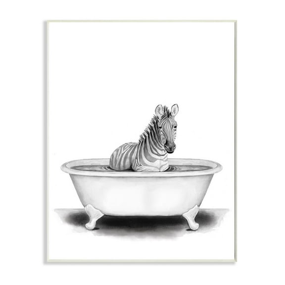 Stupell Industries Zebra In A Tub Funny Animal Bathroom Drawing Unframed Art Print Wall Art, 10x15, by Rachel Neiman