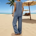thumbnail image 5 of Bovxnpu Lounge Sets for Women Summer 2 Piece Outfits Set Linen Cotton V Neck Tank With Wide Leg Loose Pants Set, 5 of 8