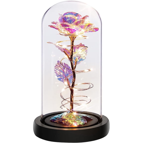 Mothers Day Rose Gifts For Mom,Birthday Gifts For Women,Colorful Rainbow Light Up Rose In A Glass Dome,Rose Flower Gifts For Her,Anniversary,Wedding Gift