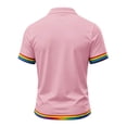thumbnail image 5 of Men's Rainbow Peace Sign Polo Shirt with Colorful Star Splatter Graphic and Striped Cuffs Featuring Classic Collar Short Sleeves Pink L, 5 of 5