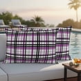 thumbnail image 5 of Purple Black Plaid Waterproof Outdoor Pillow Covers 20''x12'' Set of 2, Patio Furniture Cushion Covers for Chairs, Farmhouse Purple Black Checkered Decorative Pillow Cases for Garden/Pool/Beach, 5 of 9