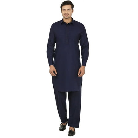 Maple Clothing Men's Kurta Pajama India Clothing Party Wear (Blue, XL)