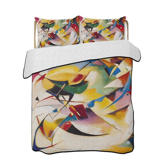 Quilts Queen Size Bedding Set, Brown Red Geometric Reversible Summer Quilt 3 Pieces, Modern Abstract Art Lightweight Bedspreads Coverlets with 2 Pillow Shams for All Seasons