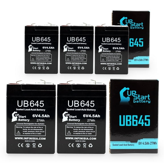 5x Pack - Compatible Exide M84001A5060042S Battery - Replacement UB645 Universal Sealed Lead Acid Battery (6V, 4.5Ah, 4500mAh, F1 Terminal, AGM, SLA) - Includes 10 F1 to F2 Terminal Adapters