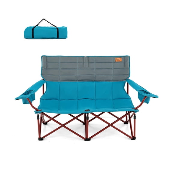 Oversized Camping Chair Lovseat Folding Couch with Cup Holders, Thick Padding, Adjustable Armrests, Blue