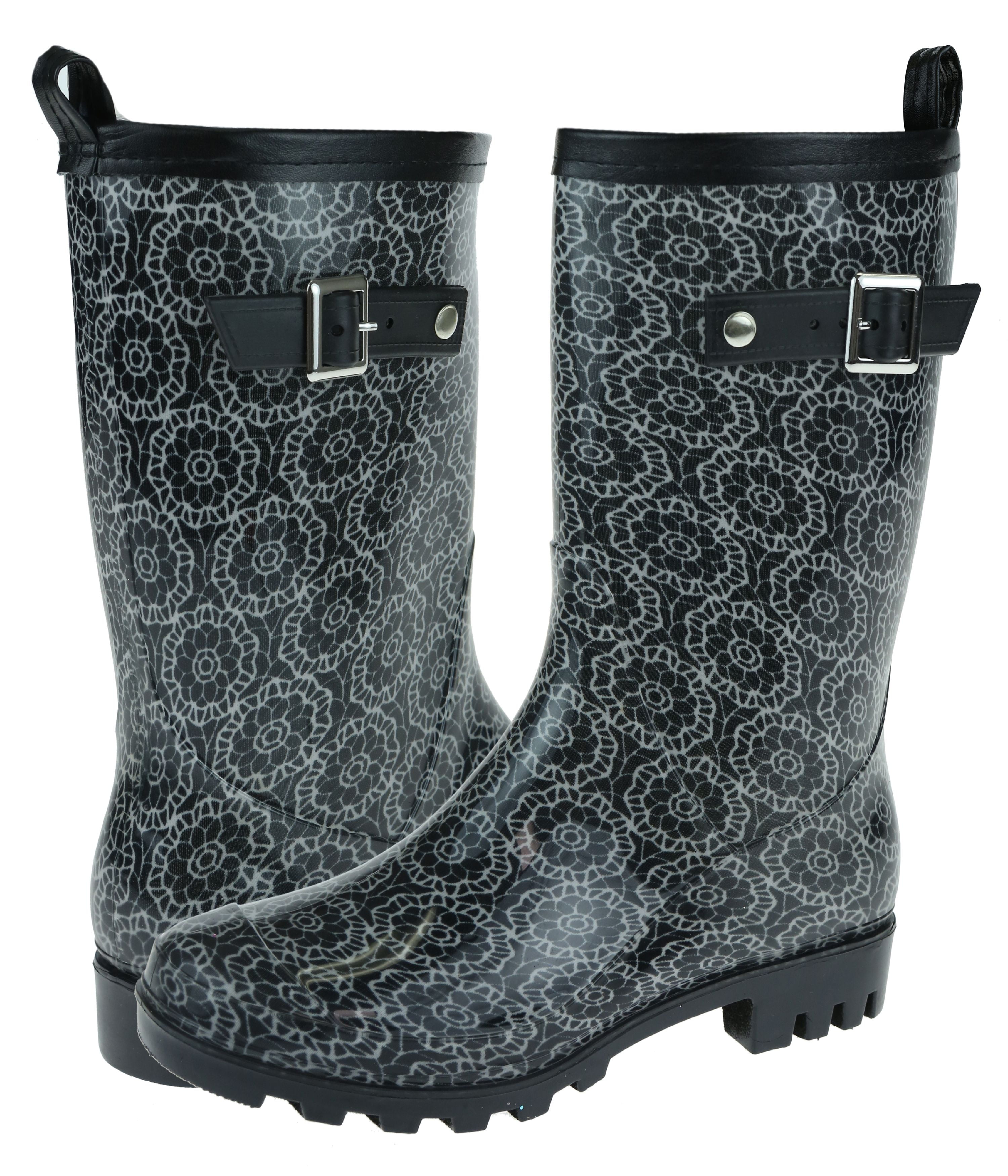 Shiny Crochet Lace Jelly Mid Calf Women rain Boot