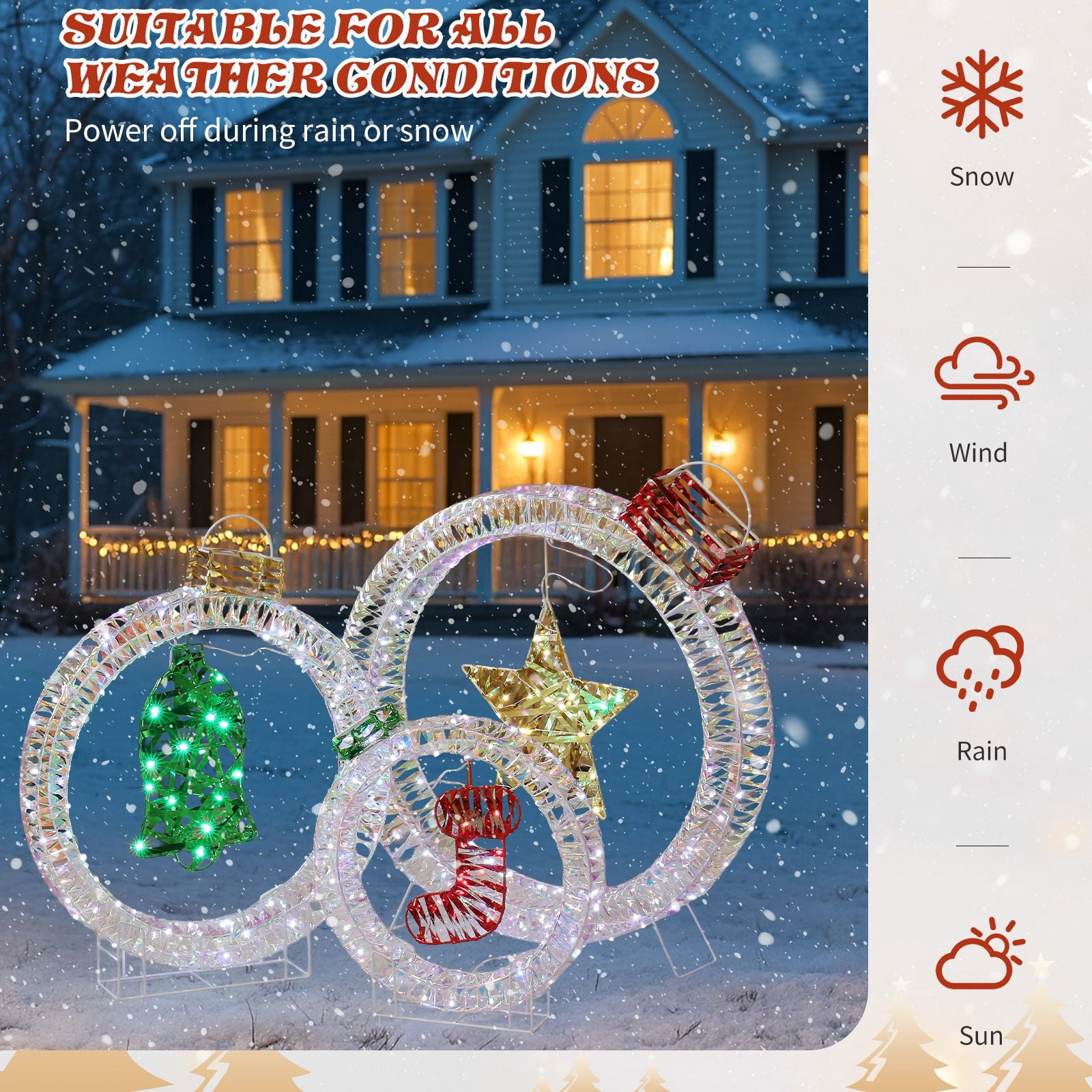 Set of 3 Lighted Iridescent Cut-out Light Bulb Christmas Decorations, Pre-lit Holiday Decor with 295 White LED Lights for Xmas Outdoor Indoor Decor Lighted Holiday Displays