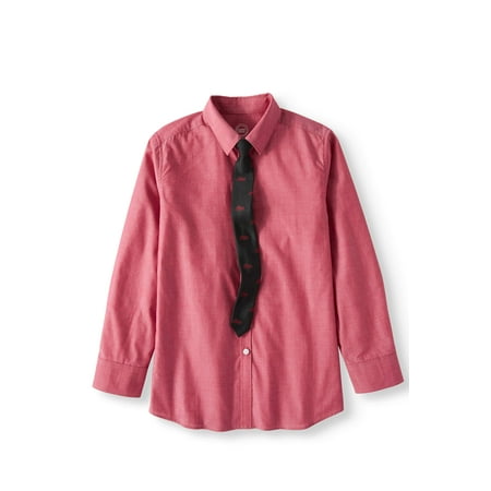 Iridescent Set - Wonder Nation Boy's Iridescent Yarn Dye Long Sleeve Dress Shirt and Tie, 2-Piece Set
