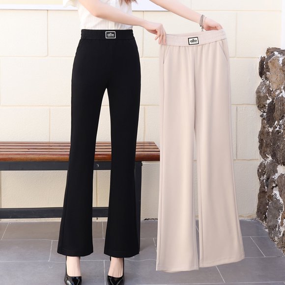 Pantalones Micro Acampanados Nuevos de Verano para Mujer Pantalones Delgados de Modal Negro Cintura Elástica Albaricoque Pantalones Casuales
