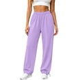 thumbnail image 3 of CFLVAEK Sweatpants for Women Plus Size Elastic Waist Workout Pants Solid Color Wide Leg Basic Sweat Pant with Pockets Purple L, 3 of 7