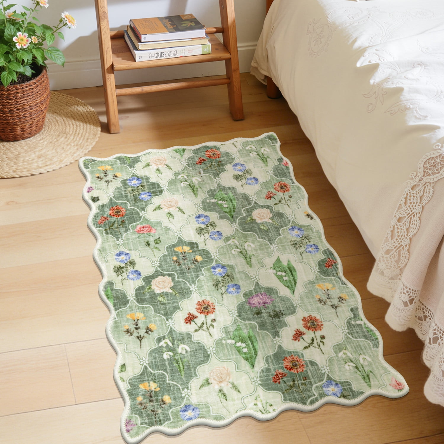 MJIAexp 2x3 Moroccan Floral Rugs for Entryway,Washable Kitchen Rugs Soft Rug, Non Slip Indoor Door Mat Stain Resistant Boho Small Rug Low-Pile Throw Rug for Bathroom Bedroom,Green