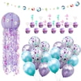 thumbnail image 3 of HomelyPosh Mermaid Birthday Decorations Set, All-in-One Party Supplies Set with Banner, Tassel Garland, Jellyfish Lanterns & Balloon, 3 of 8