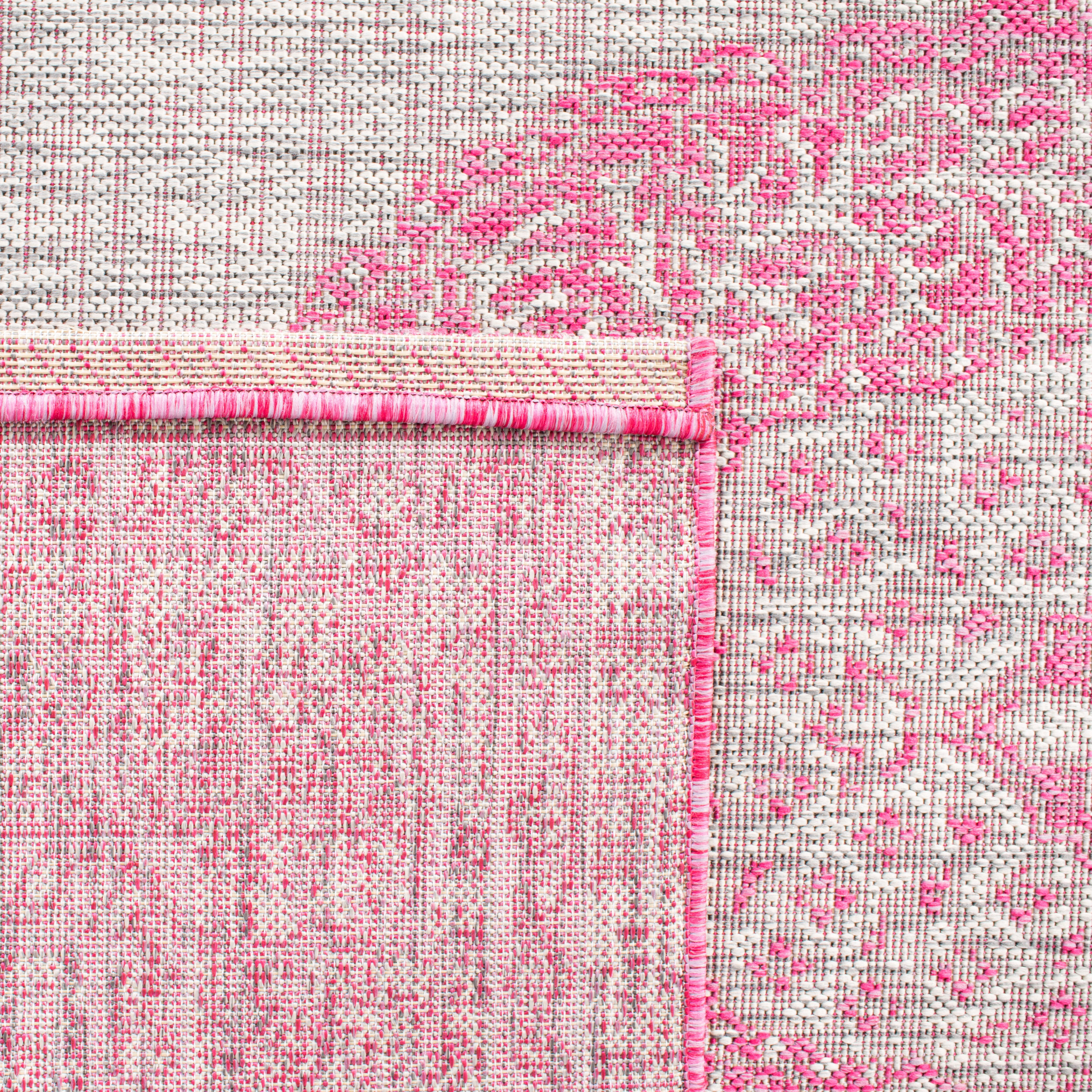 SAFAVIEH Courtyard Avi Medallion Indoor/Outdoor Runner Rug, Light Grey/Fuchsia, 2'3" x 10'