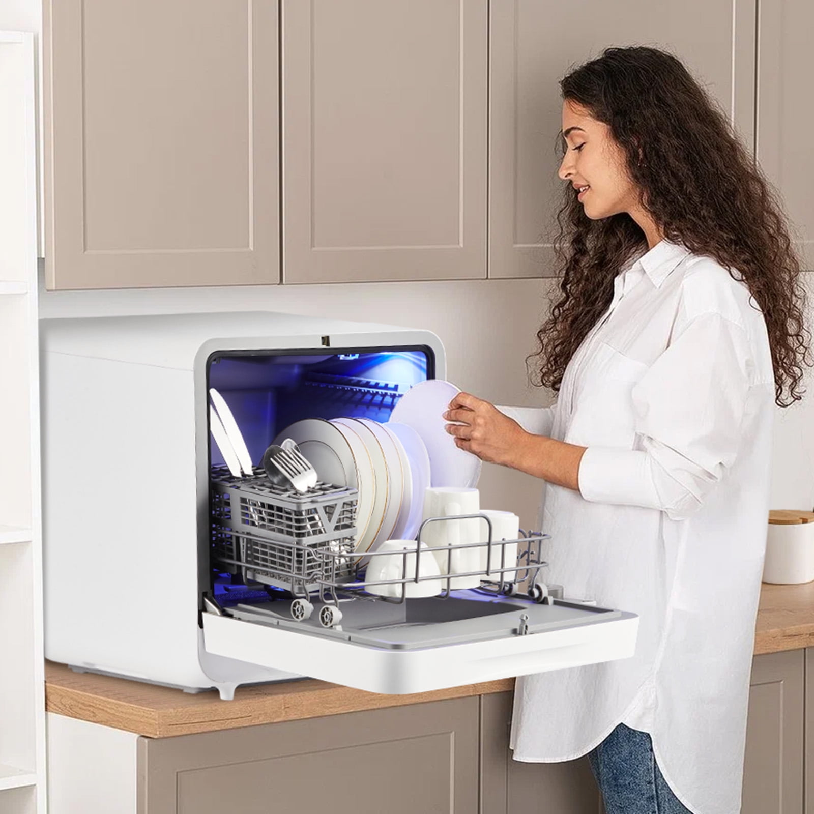Portable Countertop Dishwasher with 5L Built-in Tank & Faucet Kit, No Installation Needed, 6 Wash Programs, 162°F High-Temp Sanitizing, Saves 80% Water, for Apartments, RV, Small Kitchen