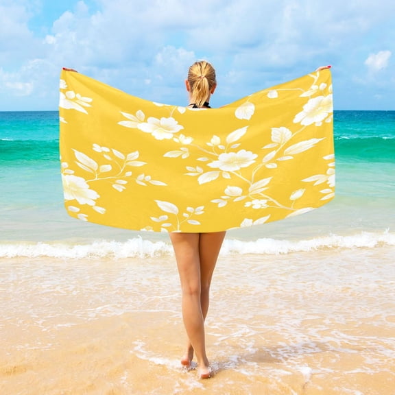 Ryvnso Yellow Leaves Flower Oversized Beach Towel Microfiber Bath Blankets Swimming Fitness 37" x 74"