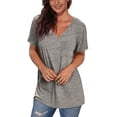 thumbnail image 2 of Womans Short Sleeve Shirts V Neck Tees Women Cute Tops Solid Color, 2 of 5
