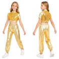 thumbnail image 2 of Aislor Girls Jazz Dance Outfit Mock Neck Short Sleeve Sequins Metallic Back Invisible Zipper Crop Top with Pants Gold 10, 2 of 7