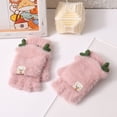 thumbnail image 1 of Guantes de invierno cálidos para mujer, con forro polar grueso, para estudiantes, para escribir, montar, tejidos, con medio dedo, con dibujos animados, 1 of 1