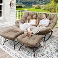 thumbnail image 3 of RADIATA Brown Double Outdoor Rocking Chair with Ottoman, 2 Person Rocking Egg Chair with Cushion, 3 of 9