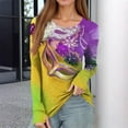 thumbnail image 2 of Mardi Gras Shirts Womens Mask Print Glitter Long Sleeve T Shirts Sequins Crew Neck Party Graphic Tee Yellow 2XL, 2 of 5