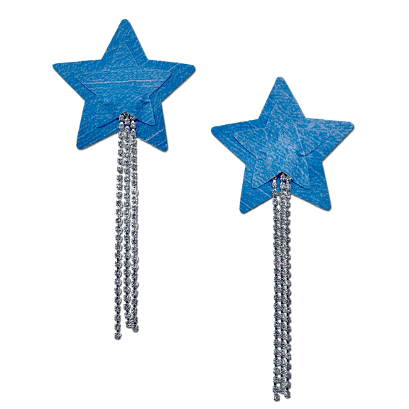 Tassel Pasties: Denim Star Pastease with Long Rhinestone Tassel Nipple Pasties by Pastease®