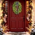 thumbnail image 4 of 2026 Christmas Home Party Decoration Lit Artificial Fern Wreath With Striped Bow Front Door Wall Decor Christmas Celebration Party Supplies, 4 of 4