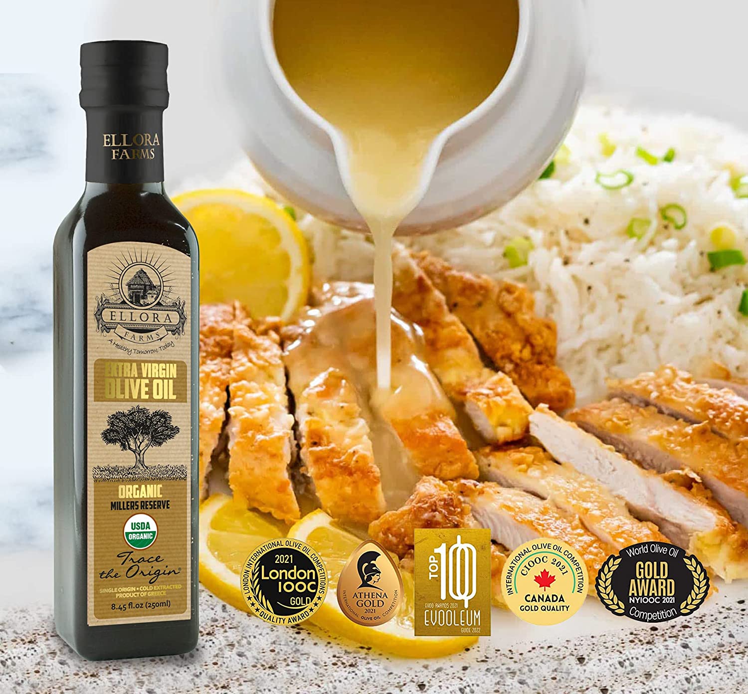 Ellora Farms, 100% Organic Greek Extra Virgin Olive Oil, Traceable, Gold Award Winner, 8.45 oz., Pack of 2