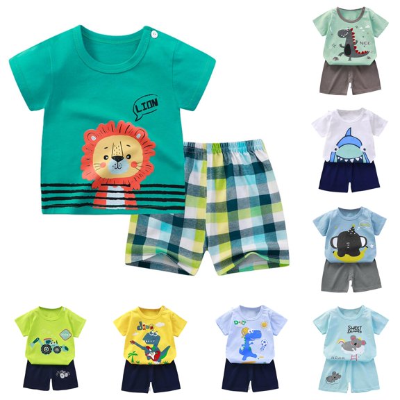 VOUZZA Kids 2 Piece Shorts Set Short Sleeve T Shirt and Shorts Boys Summer Clothes Toddler Kids Outfit Boys Summer Outfit