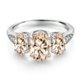 thumbnail image 3 of Gem Stone King 10K White Gold Morganite Peach and White Lab Grown Diamond 3 Stone Engagement Ring for Women (2.04 Cttw, Gemstone Birthstone, Available in Size 5, 6, 7, 8, 9), 3 of 6
