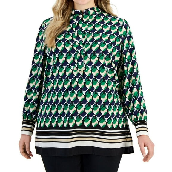 Anne Klein Womens Classic Peasant Blouse, Multicoloured, Plus Size, 1X