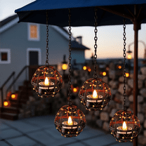 Goyuon Solar-powered outdoor hanging lanterns, waterproof spherical flashing tea lights, 4-pack