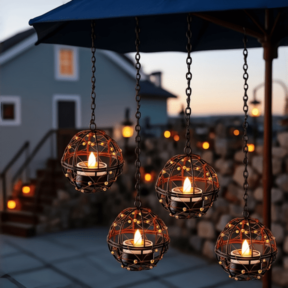 Goyuon Solar-powered outdoor hanging lanterns, waterproof spherical flashing tea lights, 4-pack