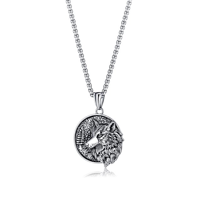 Collar de lobo de acero inoxidable para hombre, colgante de amuleto, joyería de tótem Animal