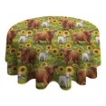 thumbnail image 4 of Green Highland Cow Sunflower Field Pattern Round Tablecloth 60"x60",Wrinkle Wipeable Table Cloth for Kitchen Dining Room Picnic Patio Party, 4 of 6