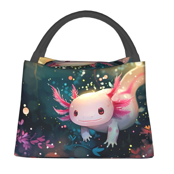 Easygdp Whimsical Axolotl Fantasy Bolsa de Almuerzo Insulada Reutilizable, Bolsa de Mano y Bandolera para Oficina, Trabajo, Viajes