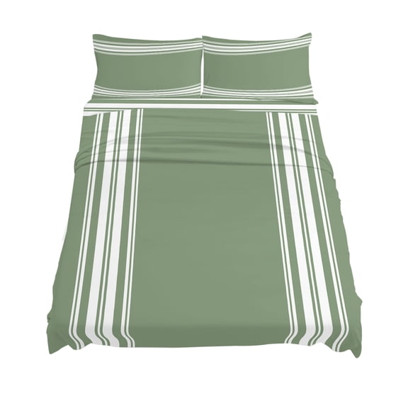 California King Size Sage Dark Sheet Sets Green White Striped Soft Breathable Microfiber Bed Sheets Deep Pockets 4 Piece Bed Sheets Set, 1 Fitted Sheet, 1 Flat Sheet & 2 Pillowcases