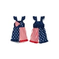 thumbnail image 2 of BemeyourBBs Toddler Baby Girl 4th of July Outfit Patriot Independent Day Clothes Little Girl Summer Overalls Shorts Fourth of July Flying Sleeve Star Stripe Print Front Bow Romper Jumpsuit Overall, 2 of 8