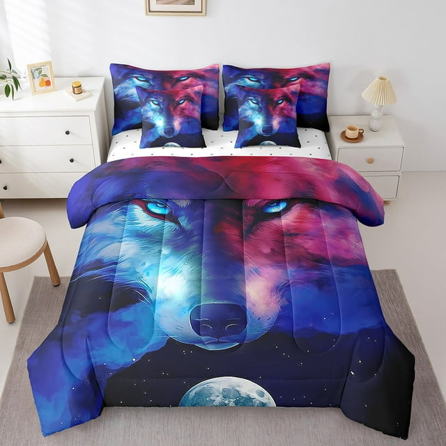 YST Ensemble de Douillette 7 Pcs Loup, Format Double, Motif Safari Faune Étoiles Scintillantes