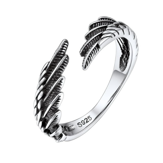 Anillos abiertos de alas de ángel ajustables de Silvora para hombres y mujeres, anillo de plata esterlina hipoalergénico, declaración, apilamiento, regalo de joyería para dedos