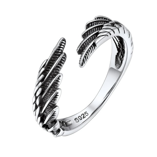 Anillos abiertos de alas de ángel ajustables de Silvora para hombres y mujeres, anillo de plata esterlina hipoalergénico, declaración, apilamiento, regalo de joyería para dedos