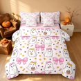 thumbnail image 2 of Homewish Kawaii Spooky Animal Twin Bedding for Girls, Candy Bowtie Ghost Bedding Comforter Set, Pale Pink Yellow Black, Pink Reversible 7-Piece, 2 of 7