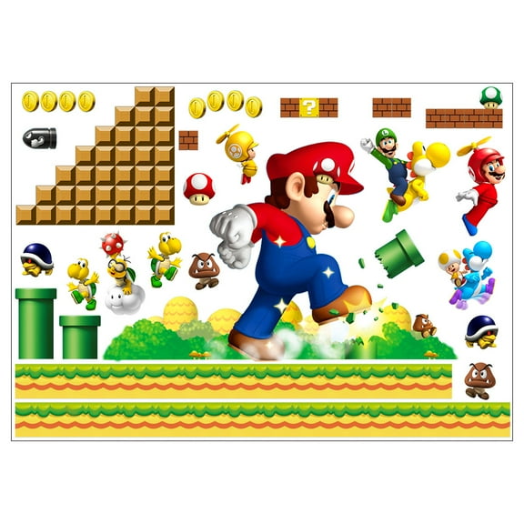 Mario Wall Stickers 3D wall stickers Cartoon characters wall stickers Cartoon background wall decoration Birthday gift Children bedroom decoration 60*40CM