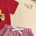 thumbnail image 4 of NIEWTR Toddler Baby Boy Clothes Summer Outfits Embroidery Smocked Short Sleeve Shirt T-Shirt + Elastic Waist Shorts 1T 2T 3T 4T(Red,6-12 Months), 4 of 6