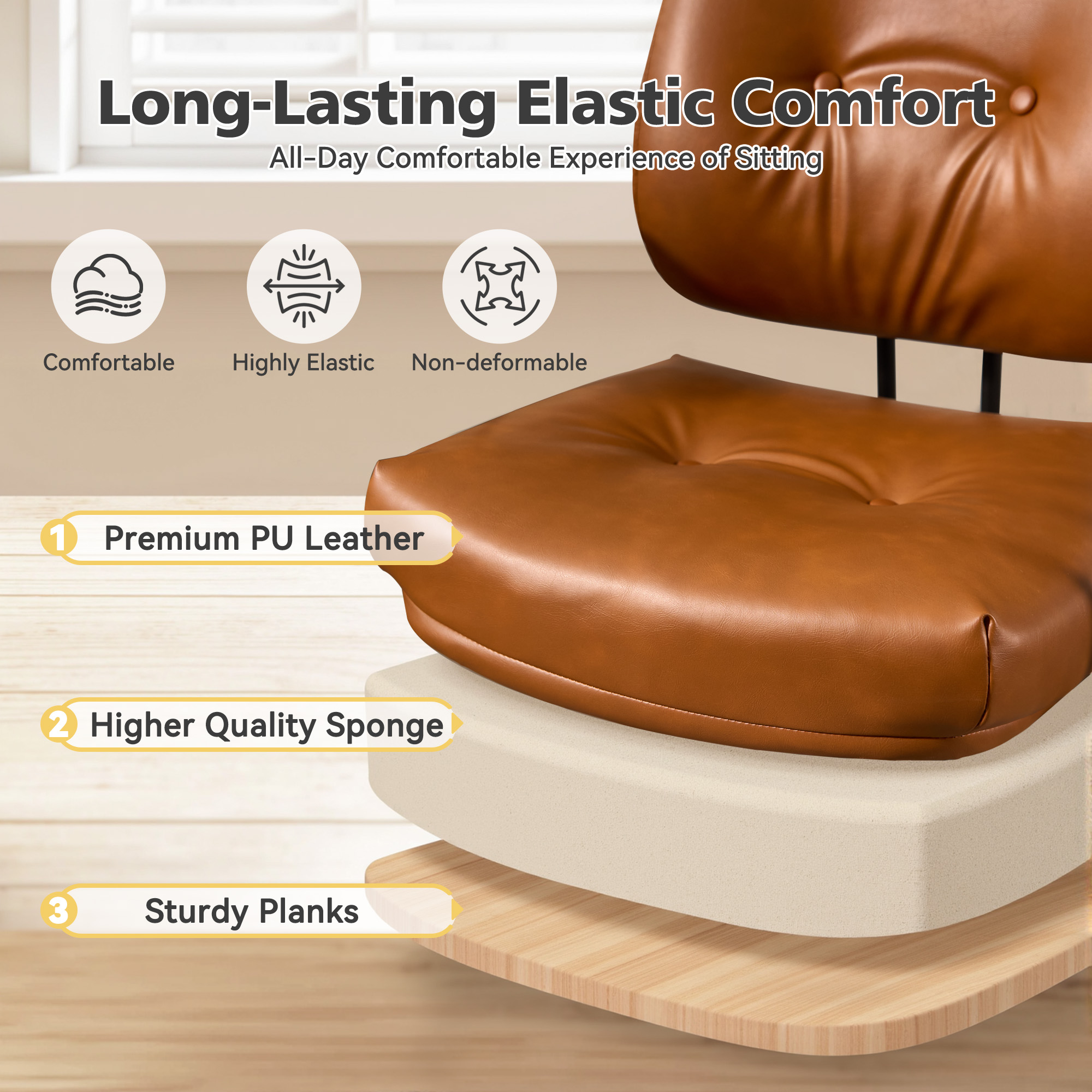 Toject Office Chair, Executive Desk Chair with Lumbar Support, Comfy Office Chair Adjustable Height Rolling Swivel Chair, Computer Chair Task Chair for Office Area, PU Leather, Brown